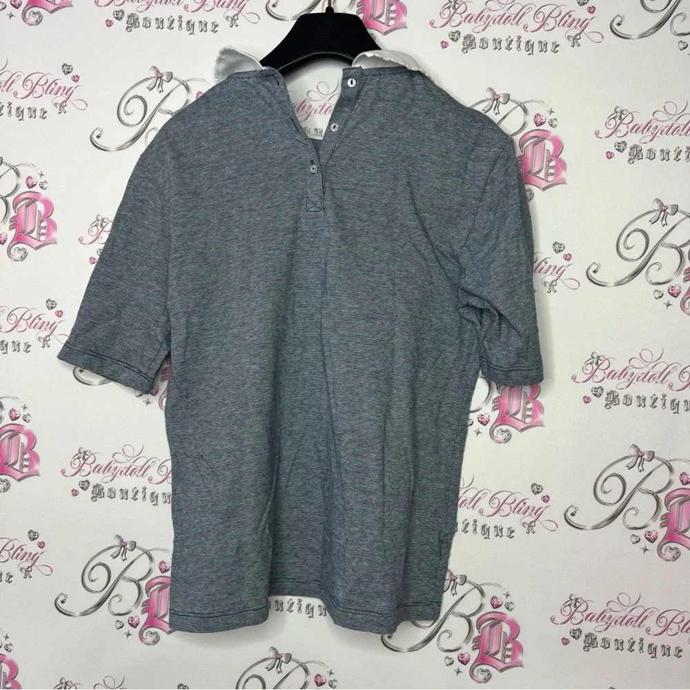 Lacoste live collared shirt striped navy white logo crocodile front milkmaid y2k - Picture 3 of 10